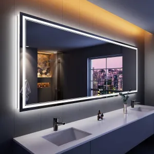 UNIQUE MIRROR Rectangular led Mirror with Three Led for Bedroom and Bathroom Three-color adjustable led mirror, light-controlled wash mirror, and anti-fog beauty mirror and size (24x30) inch W32.