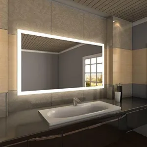 UNIQUE MIRROR Rectangular led Mirror with Three Led for Bedroom and Bathroom Three-color adjustable led mirror, light-controlled wash mirror, and anti-fog beauty mirror and size (24x30) inch W9.
