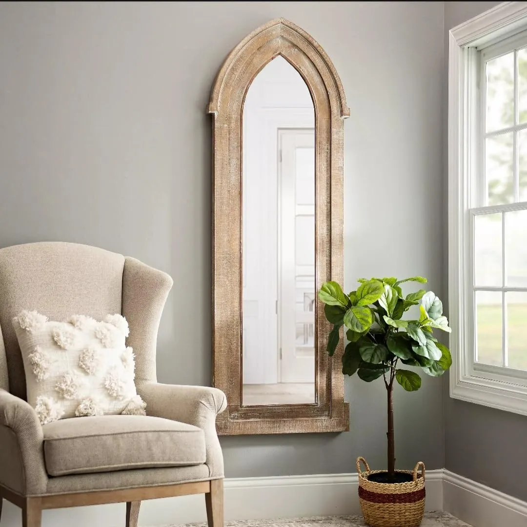 UPZING DECOR Wood Wall Mirror | Wall decorative | Wall Hanging | living room | bedroom | office decor | Full lenght Mirror | Only Frame with Out Mirror (48"x18" Inch)(Brown)