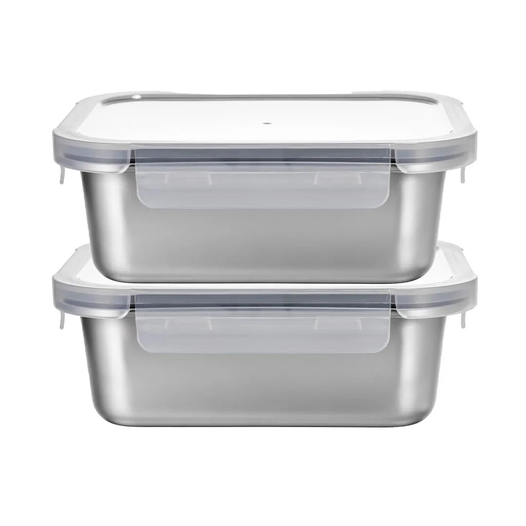 Urbane Home Stainless Steel Food Container | Leakproof | Snap Lock Lid | Airtight | Lunch Box for Office Men, Women, Kids | Steel Tiffin Box (1250ml, Pack of 2)