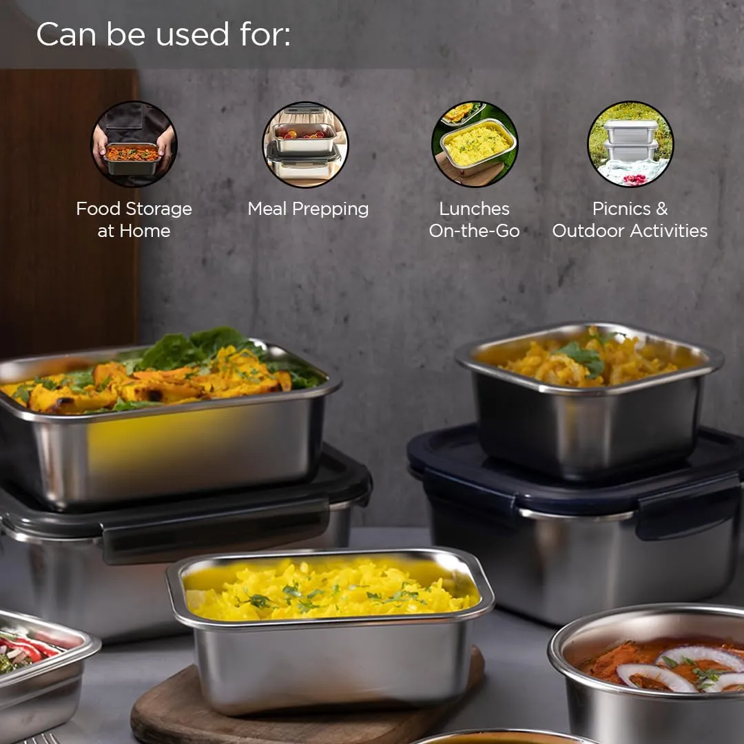 Urbane Home Stainless Steel Food Container | Leakproof | Snap Lock Lid | Airtight | Lunch Box for Office Men, Women, Kids | Steel Tiffin Box (1250ml, Pack of 2)
