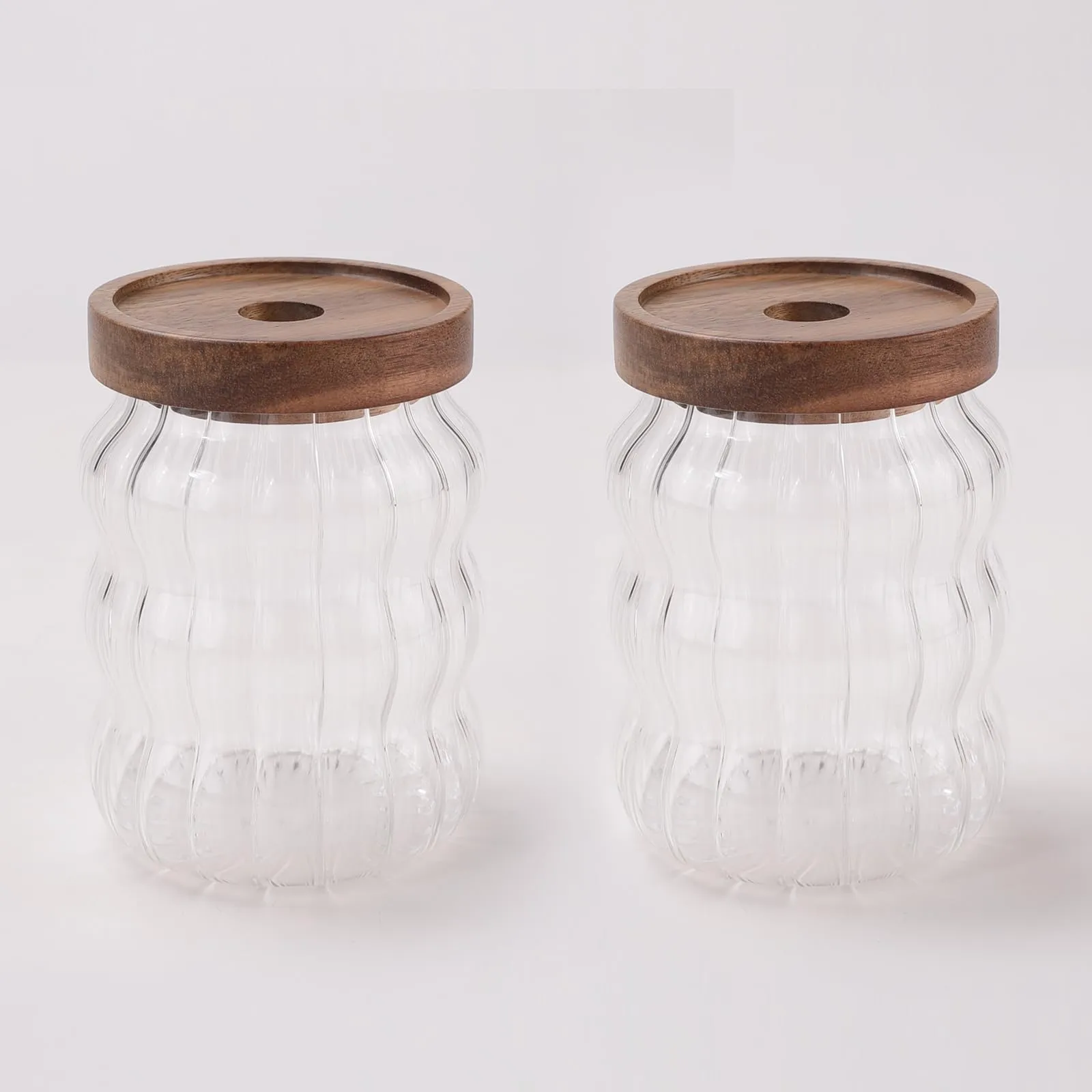 USHA SHRIRAM Borosilicate Containers With Wooden Lid (400ml - 2Pcs) | Glass Container Jar For Kitchen Storage | Microwave Safe | Kitchen Containers Box With Air Tight Lid | Kitchen Organisers