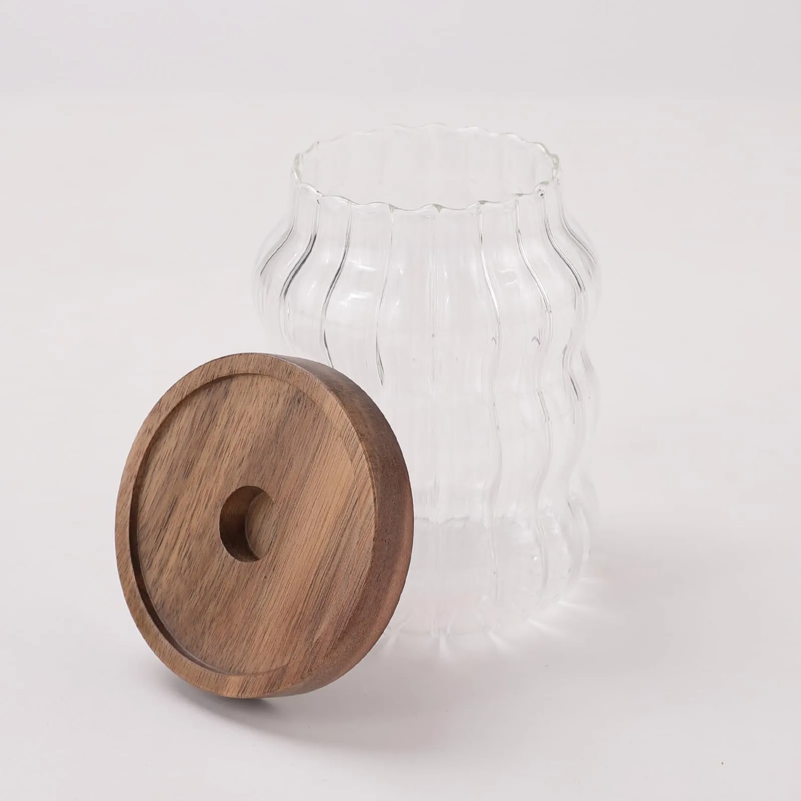 USHA SHRIRAM Borosilicate Containers With Wooden Lid (400ml - 2Pcs) | Glass Container Jar For Kitchen Storage | Microwave Safe | Kitchen Containers Box With Air Tight Lid | Kitchen Organisers