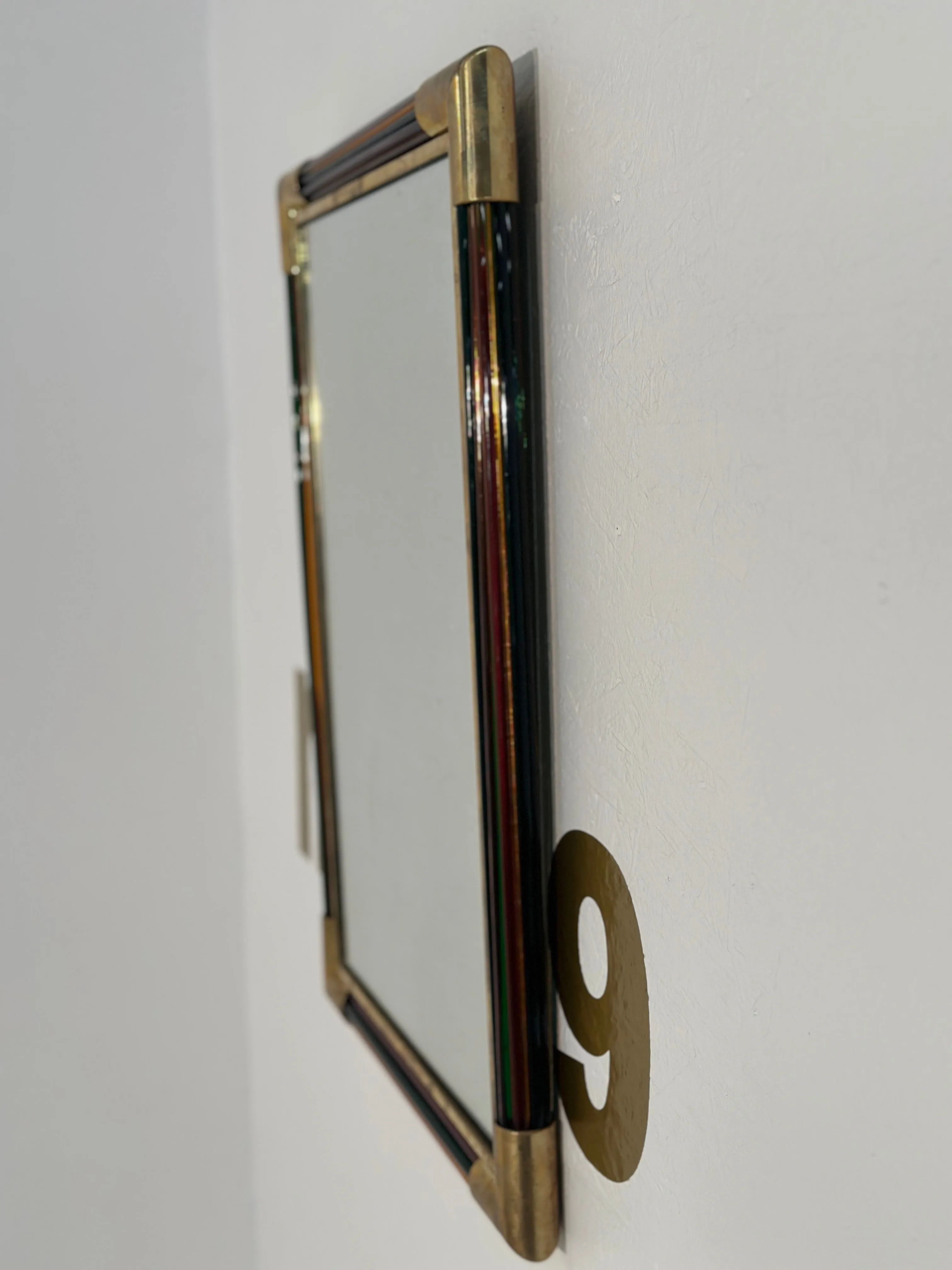 Vintage Italian Rectangular Brass and Glass Wall Mirror 1980s