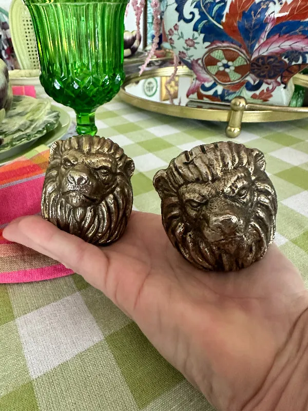 Vintage Lion Salt and Pepper Shakers, Brass, Metal, Lionheads
