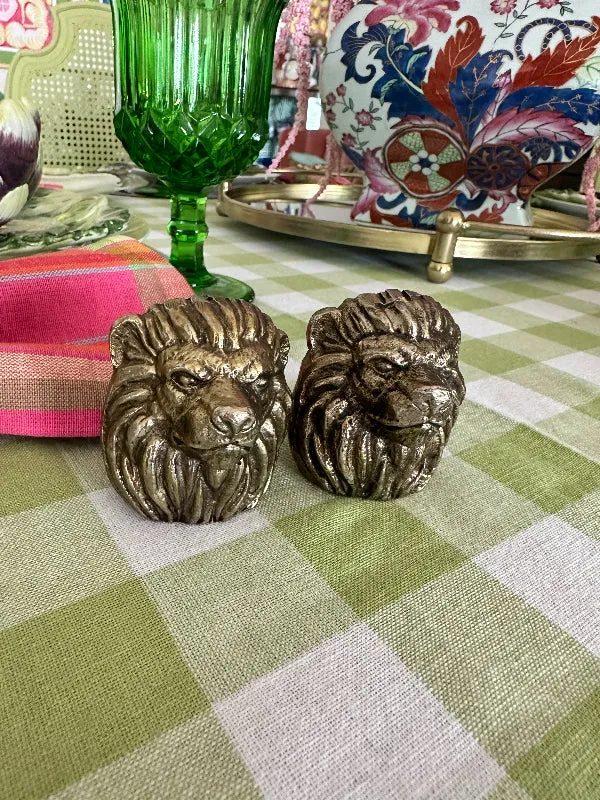 Vintage Lion Salt and Pepper Shakers, Brass, Metal, Lionheads