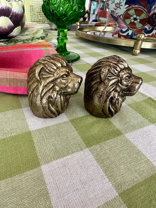 Vintage Lion Salt and Pepper Shakers, Brass, Metal, Lionheads
