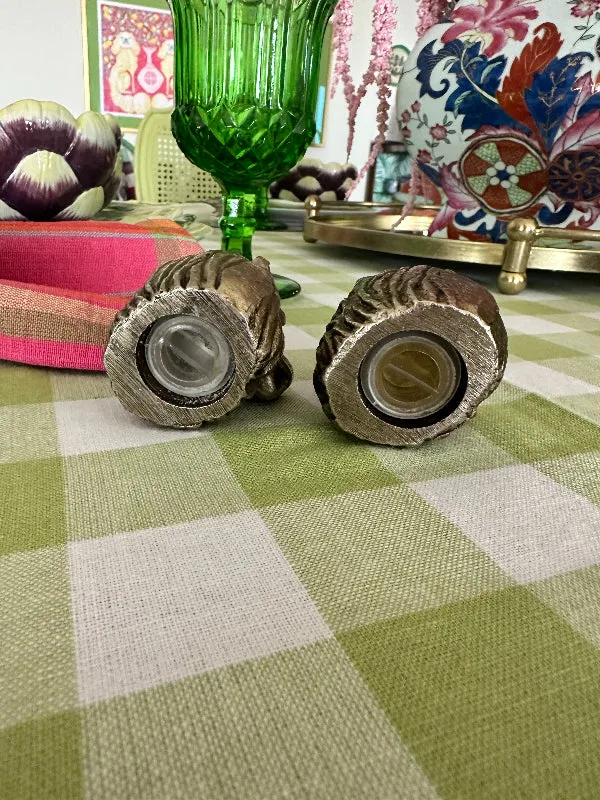 Vintage Lion Salt and Pepper Shakers, Brass, Metal, Lionheads