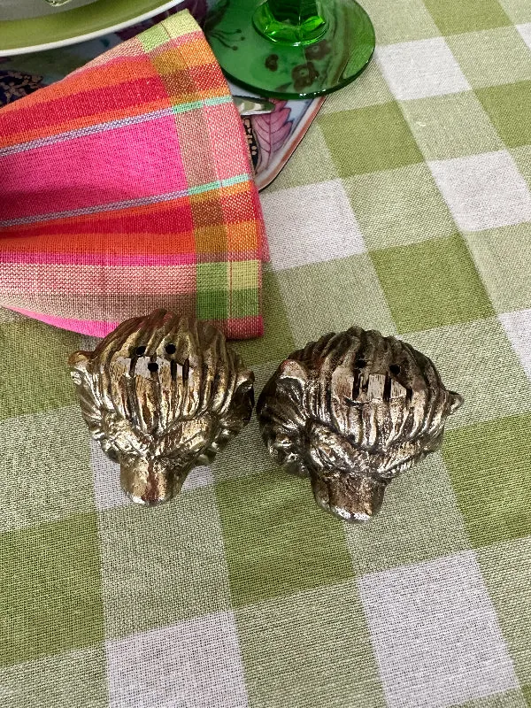 Vintage Lion Salt and Pepper Shakers, Brass, Metal, Lionheads