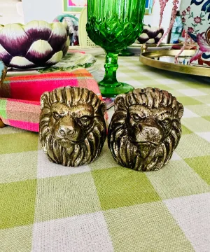 Vintage Lion Salt and Pepper Shakers, Brass, Metal, Lionheads