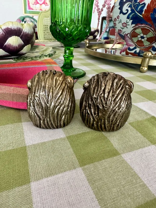 Vintage Lion Salt and Pepper Shakers, Brass, Metal, Lionheads