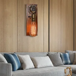 Vintage Metallic Wall Lamp with Aged Brass Sconce and Open Bulb for Living Room