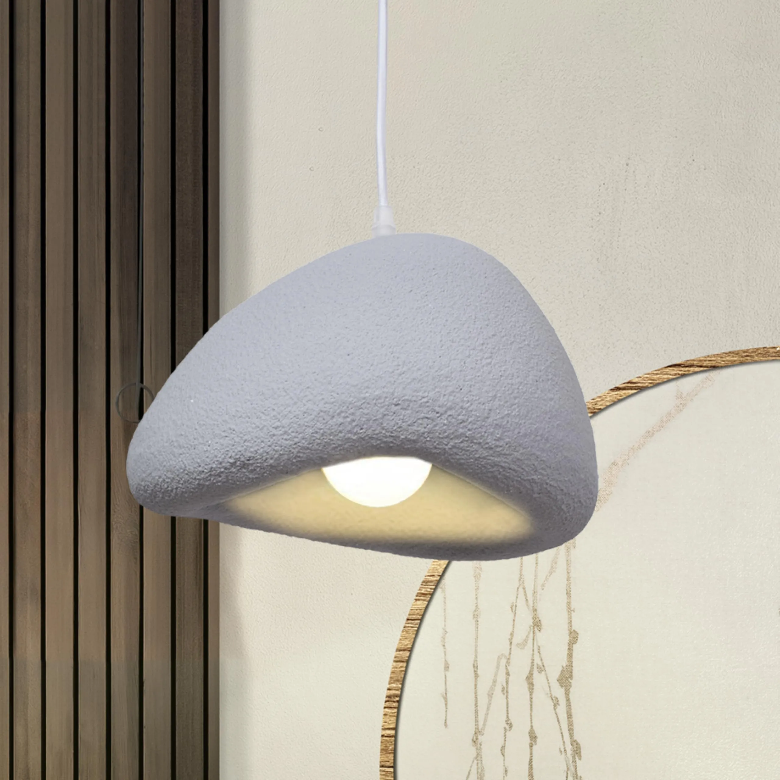 Wabi-Sabi Bird Nest Pendant Light - Japanese Style Grey Umbrella Shade