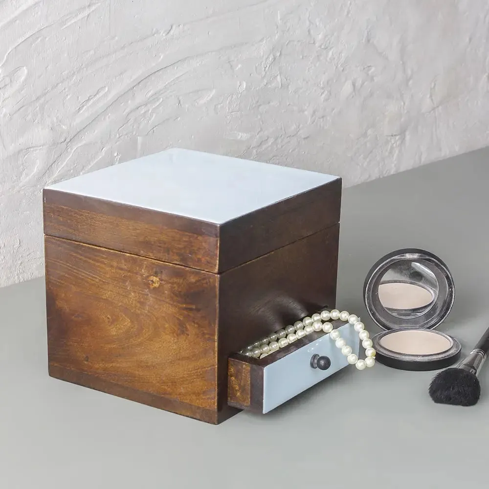 Walnut Wooden Trinket Box with Mirror