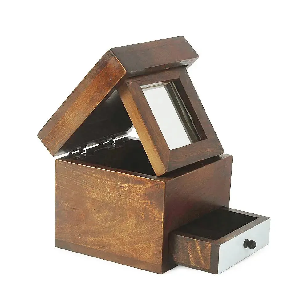 Walnut Wooden Trinket Box with Mirror