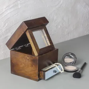 Walnut Wooden Trinket Box with Mirror