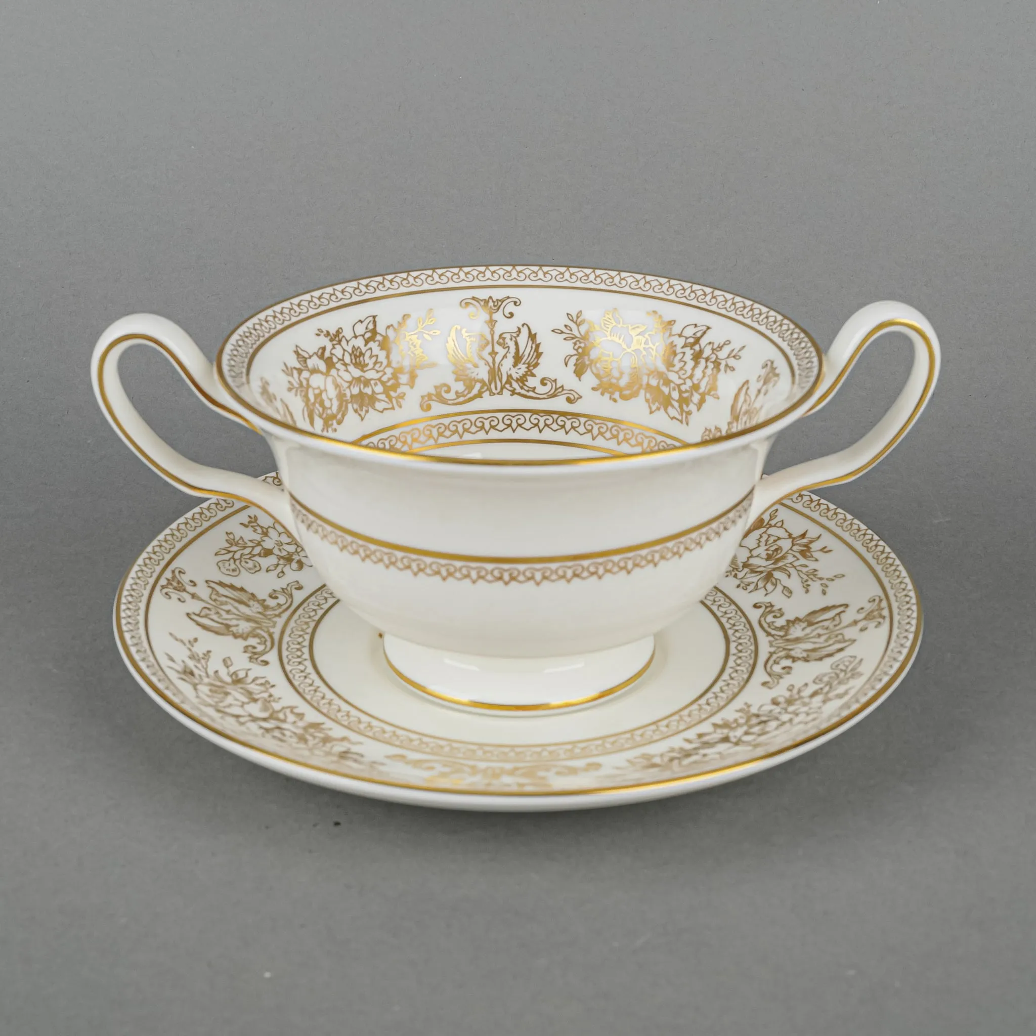 WEDGWOOD Gold Columbia Cream Soup & Saucers -Set of 8 17pcs