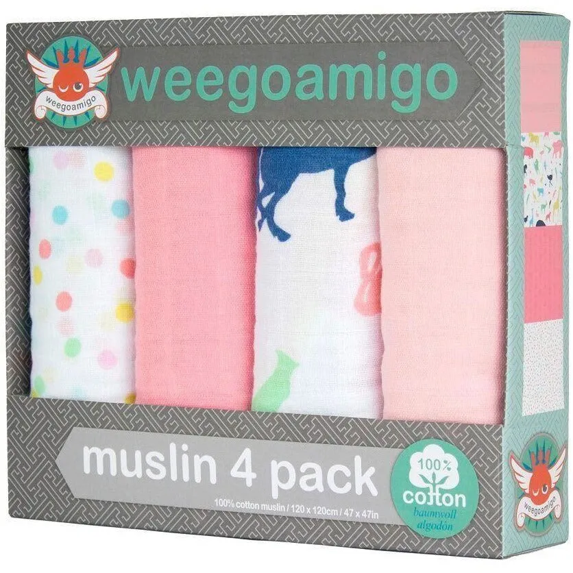 Weegoamigo Muslin Swaddle Wraps - Party Animals (4pk)