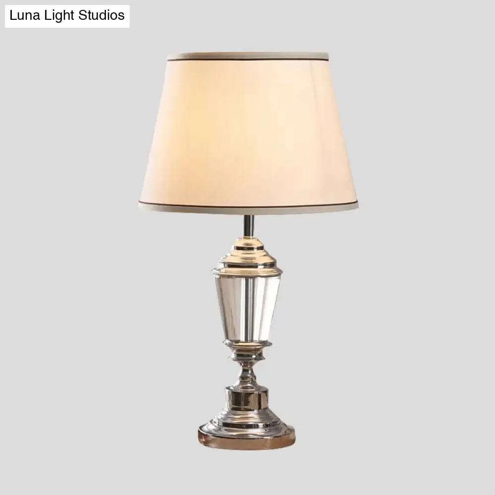 White Modernist Flare Desk Lamp with Metallic Base - Sleek Fabric Design