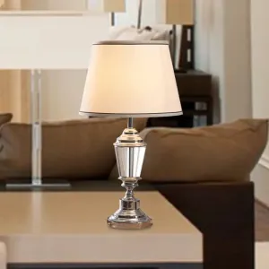 White Modernist Flare Desk Lamp with Metallic Base - Sleek Fabric Design