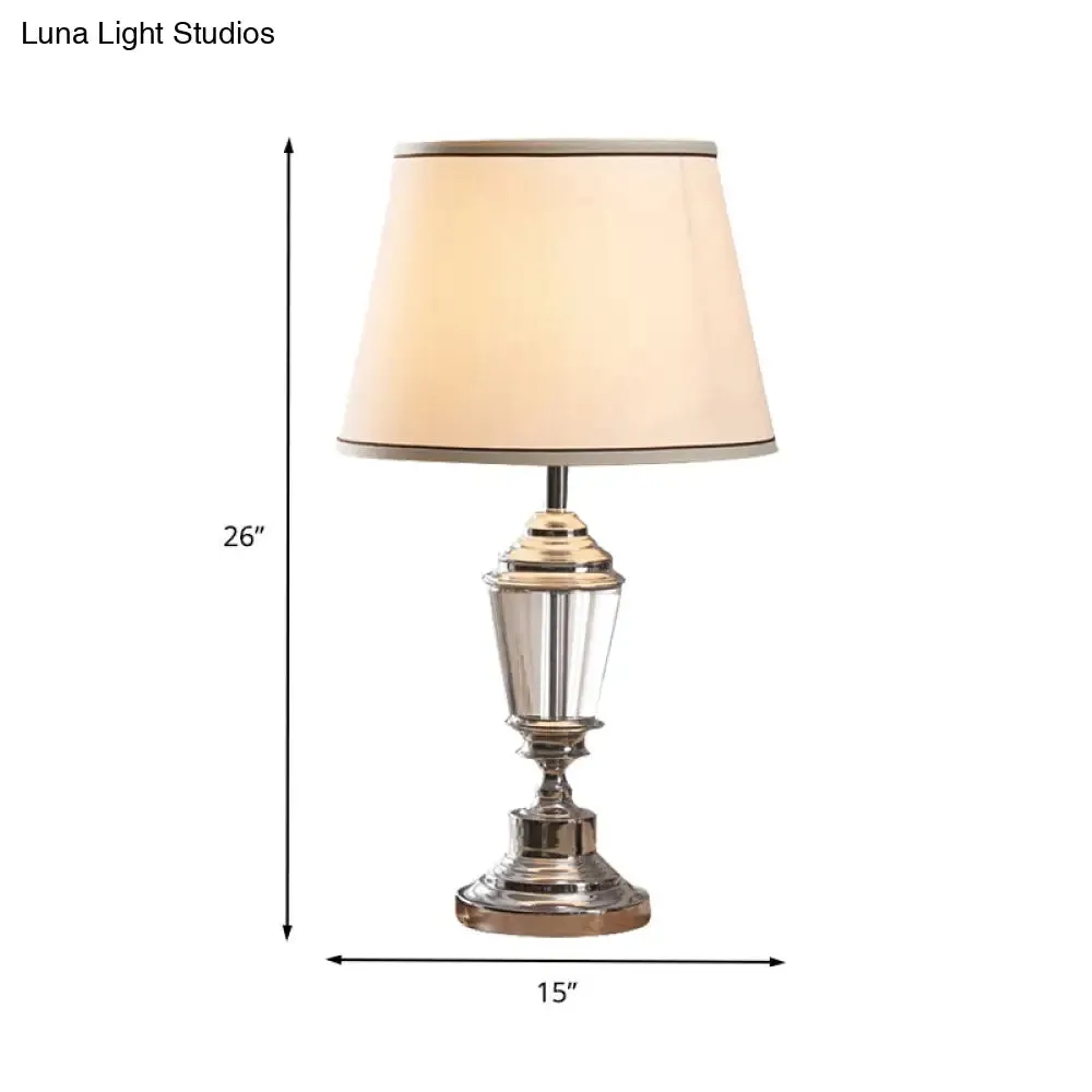 White Modernist Flare Desk Lamp with Metallic Base - Sleek Fabric Design