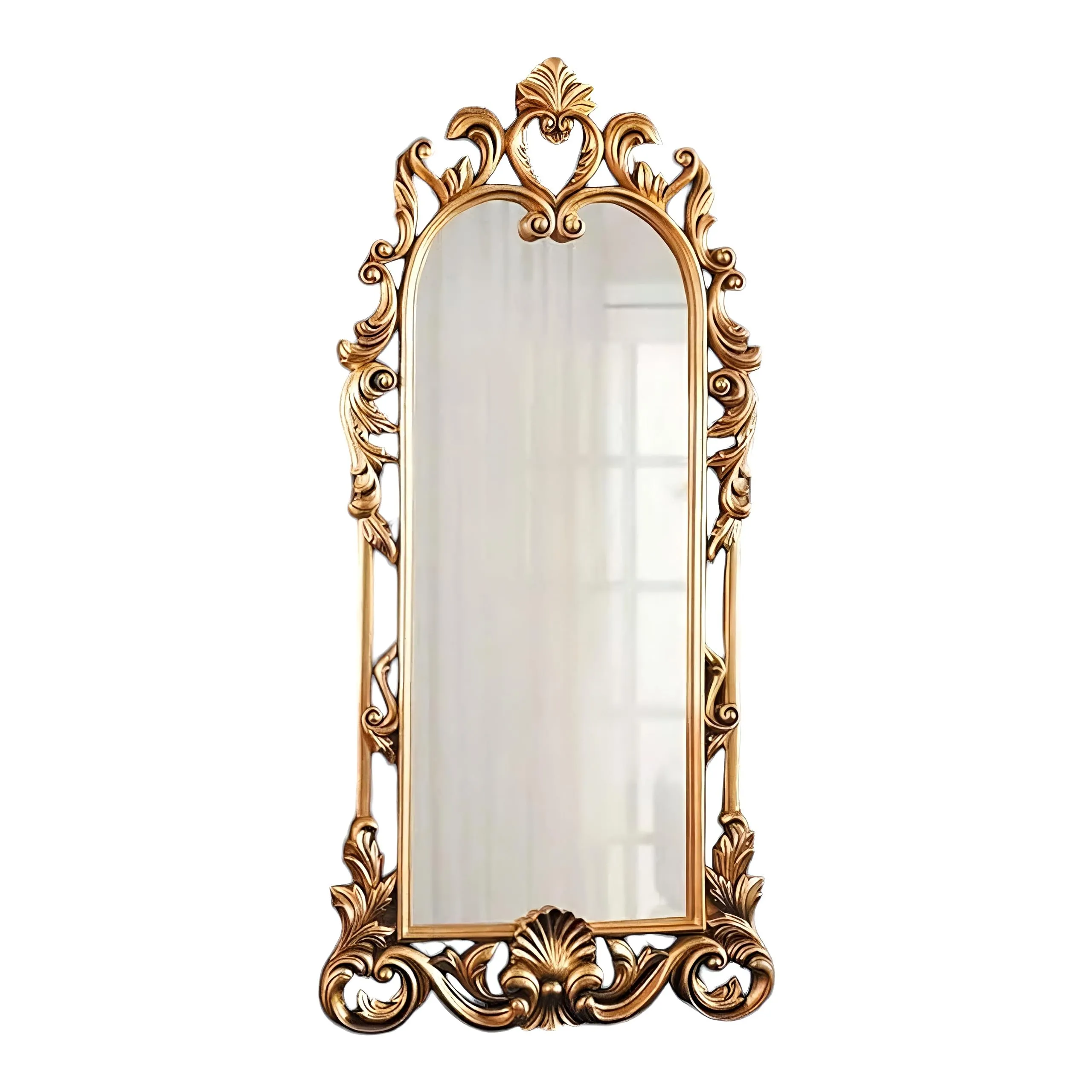 WOOD HOME DECORE Wall Hanging Wooden Mirror Frame Handcarved Royal Golden Frame Design for Living Room, Bedroom (Only Frame Without Mirror) Size 36×22×1 Inch