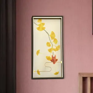 Zen & Ginkgo Leaf LED Wall Sconce in Yellow for Bedroom with Acrylic Mount & LED Lighting