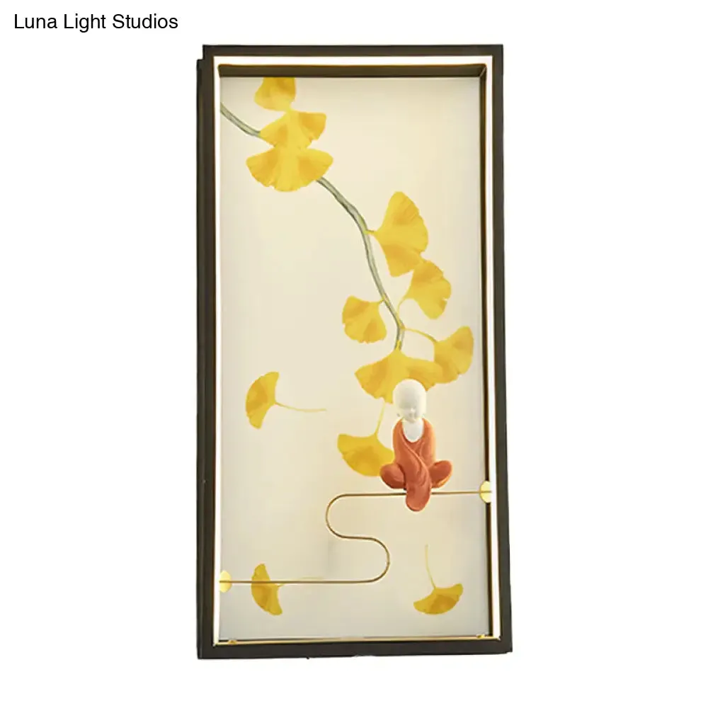 Zen & Ginkgo Leaf LED Wall Sconce in Yellow for Bedroom with Acrylic Mount & LED Lighting